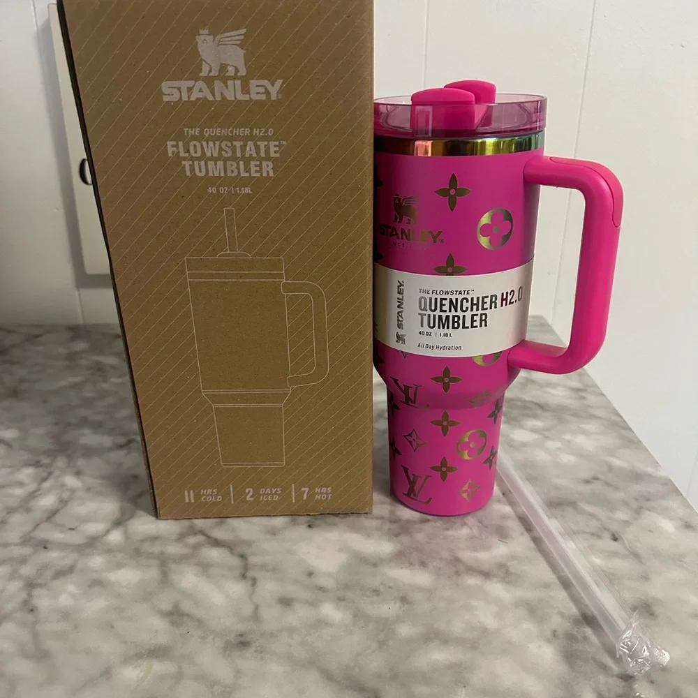 Stanley Hot Pink Travel Quencher Tumbler with Metallic Accents - Picture 10 of 11